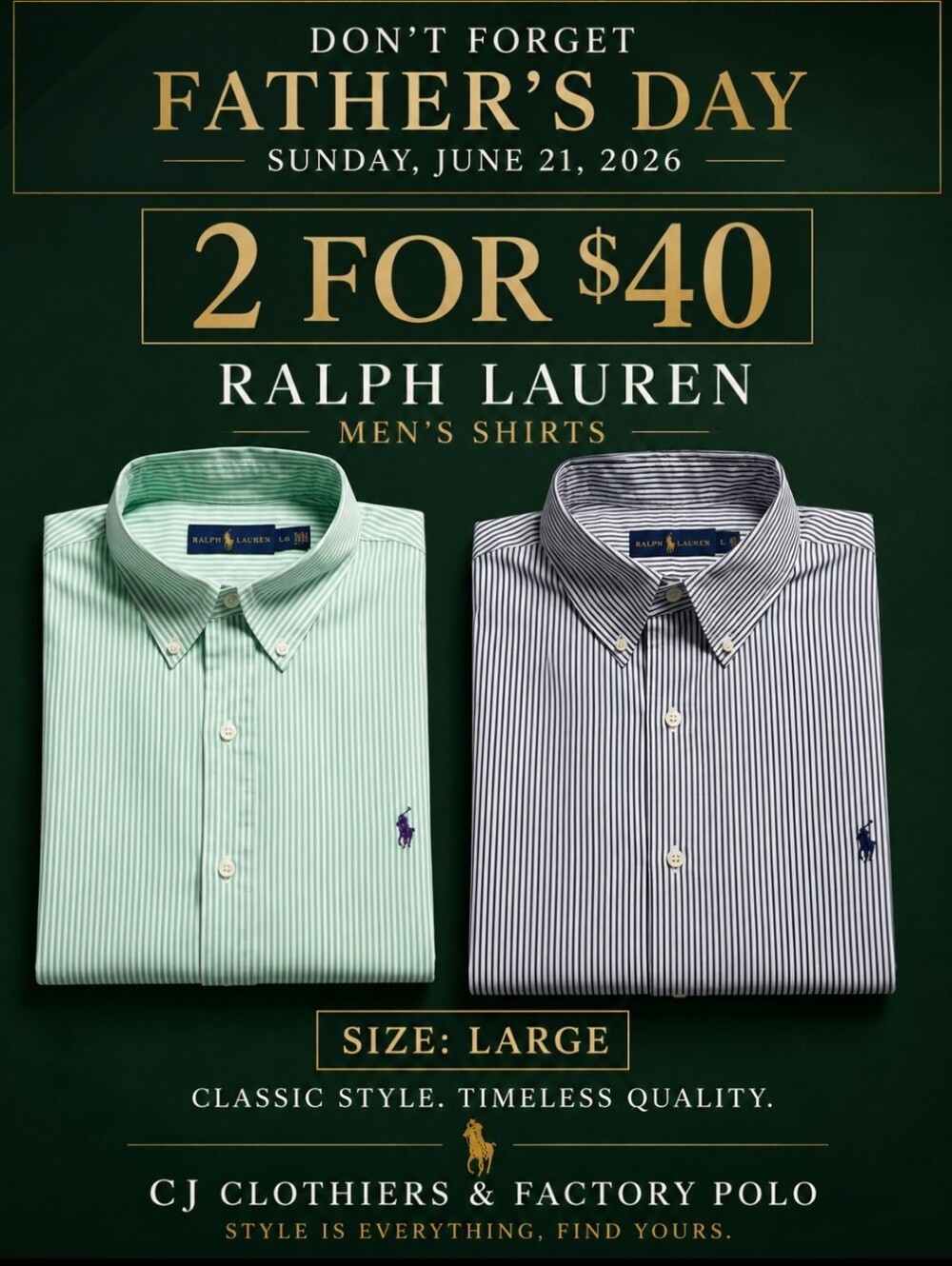 2 Ralph Lauren Men’s Shirts Size Large | Father’s Day Special | 2 for $40